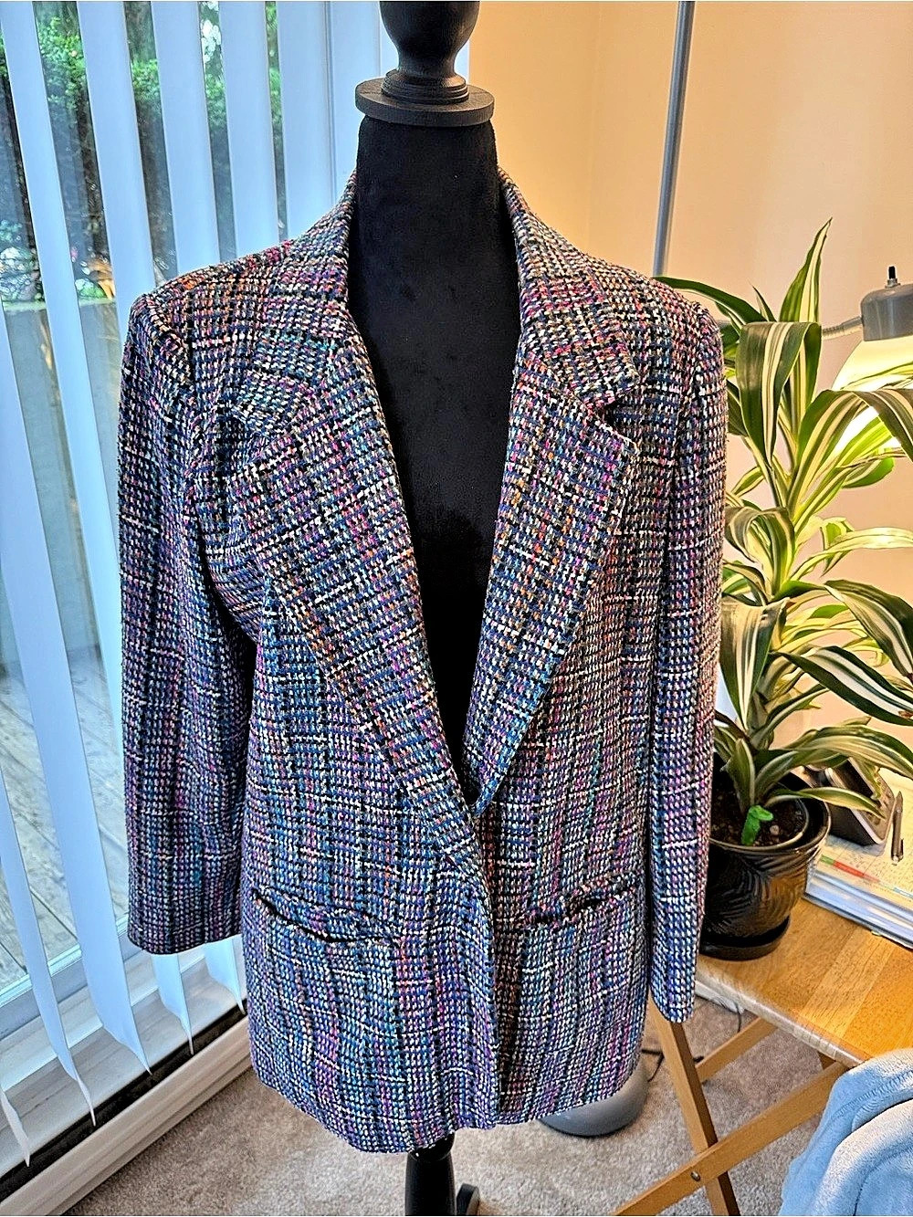 Checkered Blazer in Black & Blue Like New